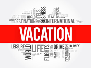 Vacation word cloud collage, travel concept background
