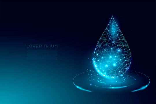 Water drop. Low poly style design. Wireframe light connection structure, 3d graphic concept. Vector illustration
