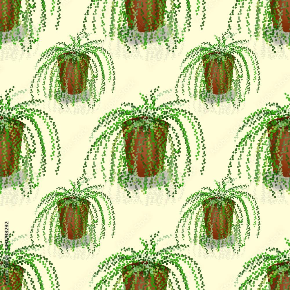 Poster green plants vector seamless repeat pattern print background