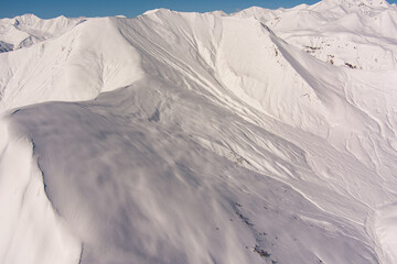 Caucasus mountains in the snow, aero view