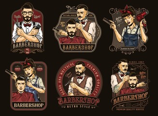 Vintage colorful barbershop badges set