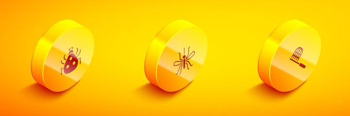 Set Isometric Ladybug, Mosquito and Butterfly net icon. Vector