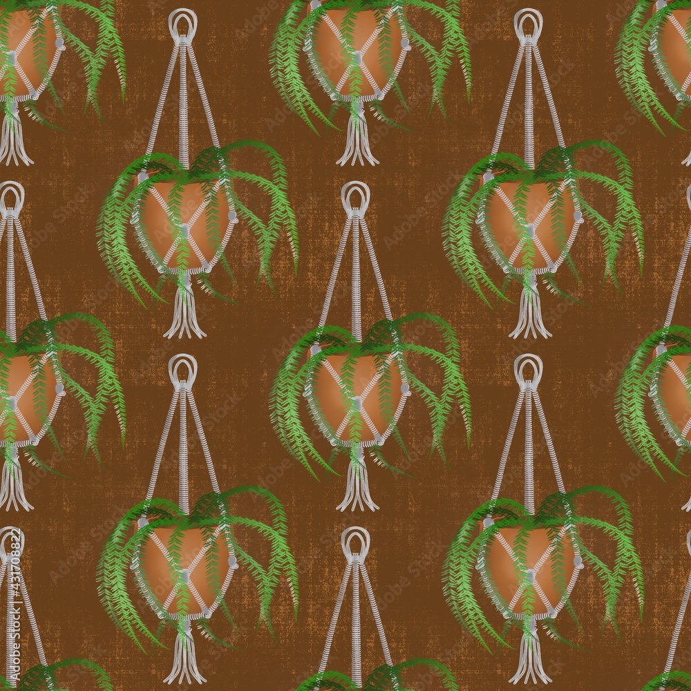 Poster plants in pot seamless repeat pattern print background
