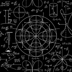 Mathematical scientific vector seamless pattern with equations, formulas and calculations. You can use any color of background	
