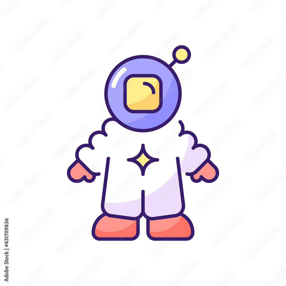 Poster astronaut rgb color icon. person trained and deployed by spaceflight program. crew member on board o