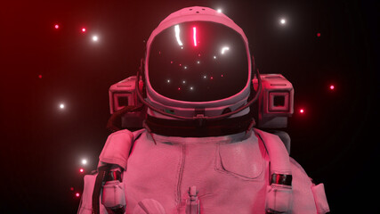 Fototapeta premium Astronaut surrounded by flashing neon lights. Music and nightclub concept. 3D illustration