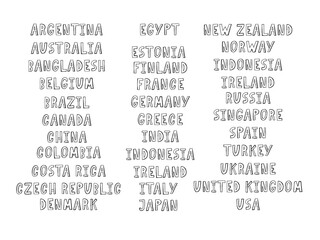 The names of the countries of the world. European countries. Hand lettering.