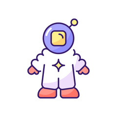 Astronaut RGB color icon. Person trained and deployed by spaceflight program. Crew member on board of spacecraft during space mission. Isolated vector illustration