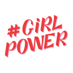 Girl power handwritten red inscription on background. GRL PWR hand lettering. Feminist slogan. Empowering phrase, saying. Modern illustration for t-shirt, sweatshirt, or other apparel print.