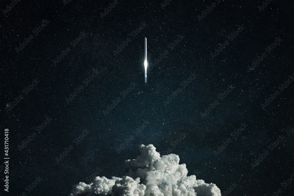 Wall mural new spacecraft overcomes gravity and lift off into deep space. successful rocket launch, concept