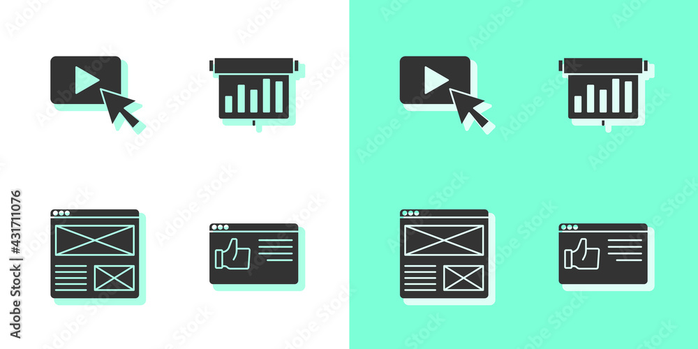 Poster set browser window, advertising, and board with graph chart icon. vector