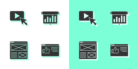 Set Browser window, Advertising, and Board with graph chart icon. Vector