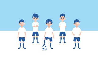 Children's football team young soccer players sky blue vector	