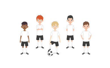 Children's football team young soccer players