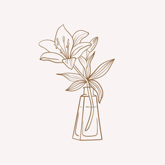 Homeflowers Botanical logo outline drawing. Minimal floral vintage style. Doodle plant vector illustration. Pure nature organic brush. Line drawing. Botanical floral badge. Eco product emblem.