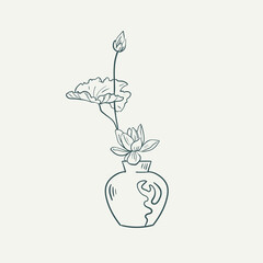 Homeflowers Botanical logo outline drawing. Minimal floral vintage style. Doodle plant vector illustration. Pure nature organic brush. Line drawing. Botanical floral badge. Eco product emblem.