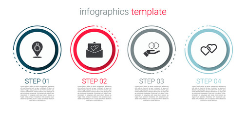 Set Wedding rings, Greeting card, and Two Linked Hearts. Business infographic template. Vector