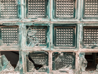 Old Soviet window from small windows. Dense glass. Texture