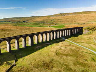 Aerial view of Ribblehead viaduct, located in North Yorkshire, the longest and the third tallest...