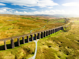 Aerial view of Ribblehead viaduct, located in North Yorkshire, the longest and the third tallest...