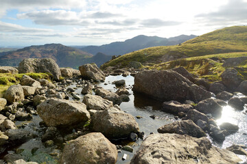 Rushing waters of Stickle Ghyll, located in the Lake District, Cumbria, UK