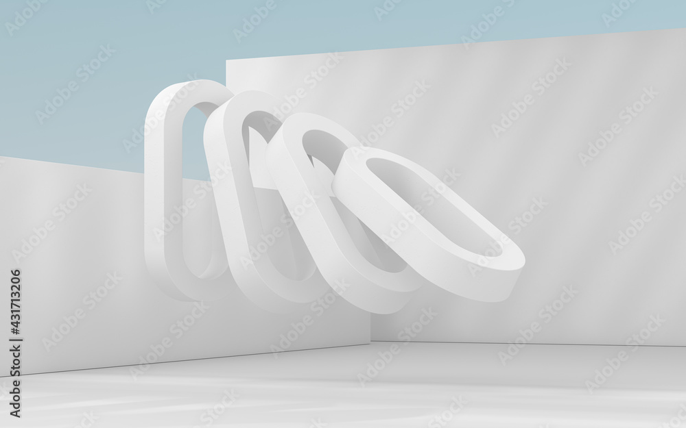 Poster repetitive geometry torus shapes, 3d rendering.