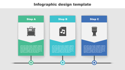 Set Guitar amplifier, Music book with note and Drum. Business infographic template. Vector