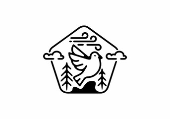 Black line art illustration of bird in pentagon shape