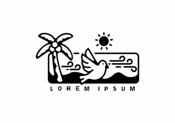 Black line art illustration of bird in rectangle shape