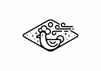 Black line art illustration of hen in unique diamond shape