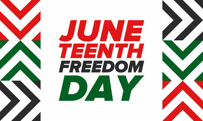 Juneteenth Independence Day. Freedom or Emancipation day. Annual american holiday, celebrated in June 19. African-American history and heritage. Poster, greeting card, banner and background. Vector