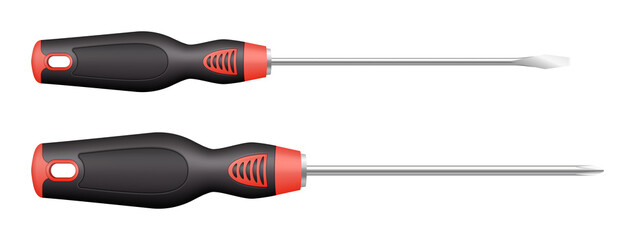 Realistic screwdrivers set for workshop, construction, carpentry. Modern hand tool for home repair