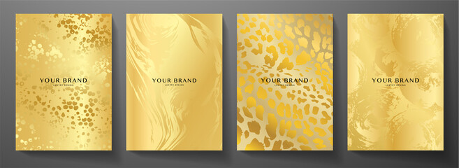Modern gold cover design set. Creative golden background with abstract pattern. Elegant trendy vector collection for catalog, brochure template, invite layout, booklet