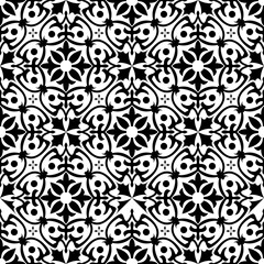 Seamless tiles background in black and whit. Mosaic pattern for ceramic in dutch, portuguese, spanish, italian style.
