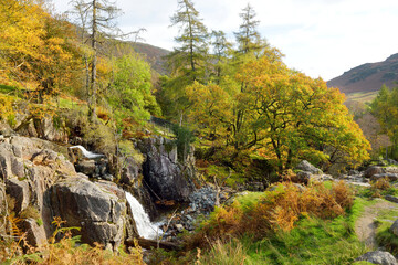 Fototapeta na wymiar Rushing waters of Stickle Ghyll, located in the Lake District, Cumbria, UK