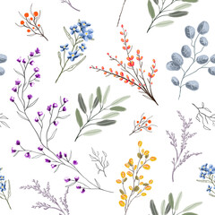 Beautiful seamless herbal vector pattern. Pattern with leaf and flowers for textile design and fabrics