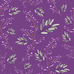 Beautiful seamless herbal vector pattern. Pattern with leaf and flowers for textile design and fabrics