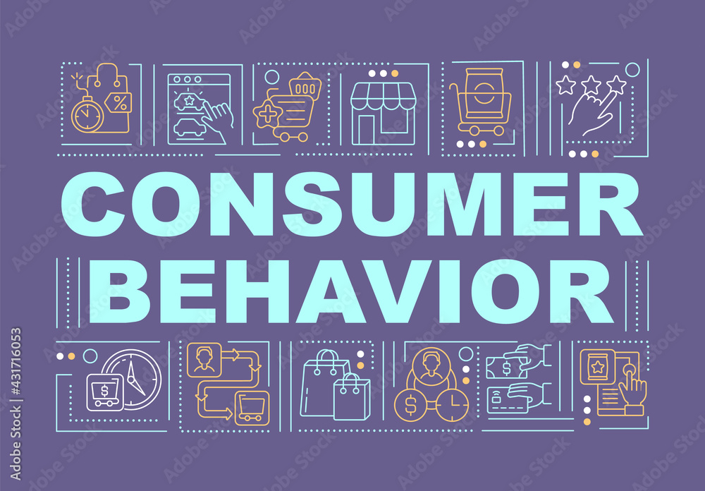 Poster consumer behavior word concepts banner. analysis of customers reviews. infographics with linear icon