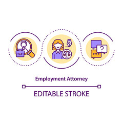Employment attorney concept icon. Professional help in finding job idea thin line illustration. Employment lawyers communication. Vector isolated outline RGB color drawing. Editable stroke