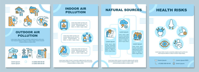 Air pollution brochure template. Outdoor air pollution. Flyer, booklet, leaflet print, cover design with linear icons. Vector layouts for presentation, annual reports, advertisement pages