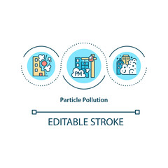 Particle pollution concept icon. Pollution of environment that consists of particles spreading in air. Waste idea thin line illustration. Vector isolated outline RGB color drawing. Editable stroke