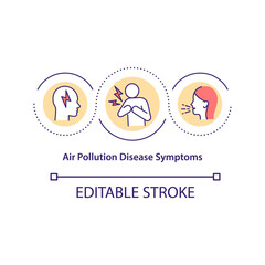 Air pollution disease symptoms concept icon. Lung damaging human body problems. Clinical curing idea thin line illustration. Vector isolated outline RGB color drawing. Editable stroke