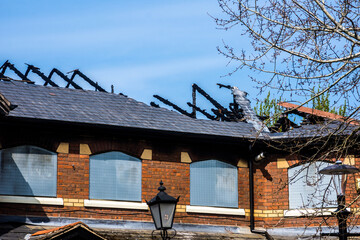 Fire damage to the roof of a public house.