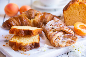 Sweet loaf or fruit cake on white