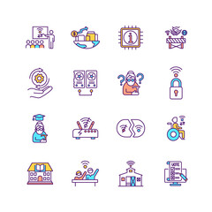 Digital inclusion RGB color icons set. Digitalization and innovation benefit. Information and communication technology. Online connection to social services. Isolated vector illustrations
