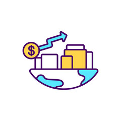 Fototapeta premium Economic development RGB color icon. Global financial forecast. Business strategy improvement. International sales growth. Revenue from investment. Digitalization benefit. Isolated vector illustration