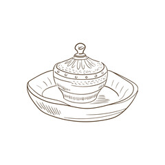 Home decor line art drawing. Doodle illustration. Stay home. Minimal vintage style. Doodle plant vector illustration. Pure nature organic brush. Line drawing. Eco product emblem.