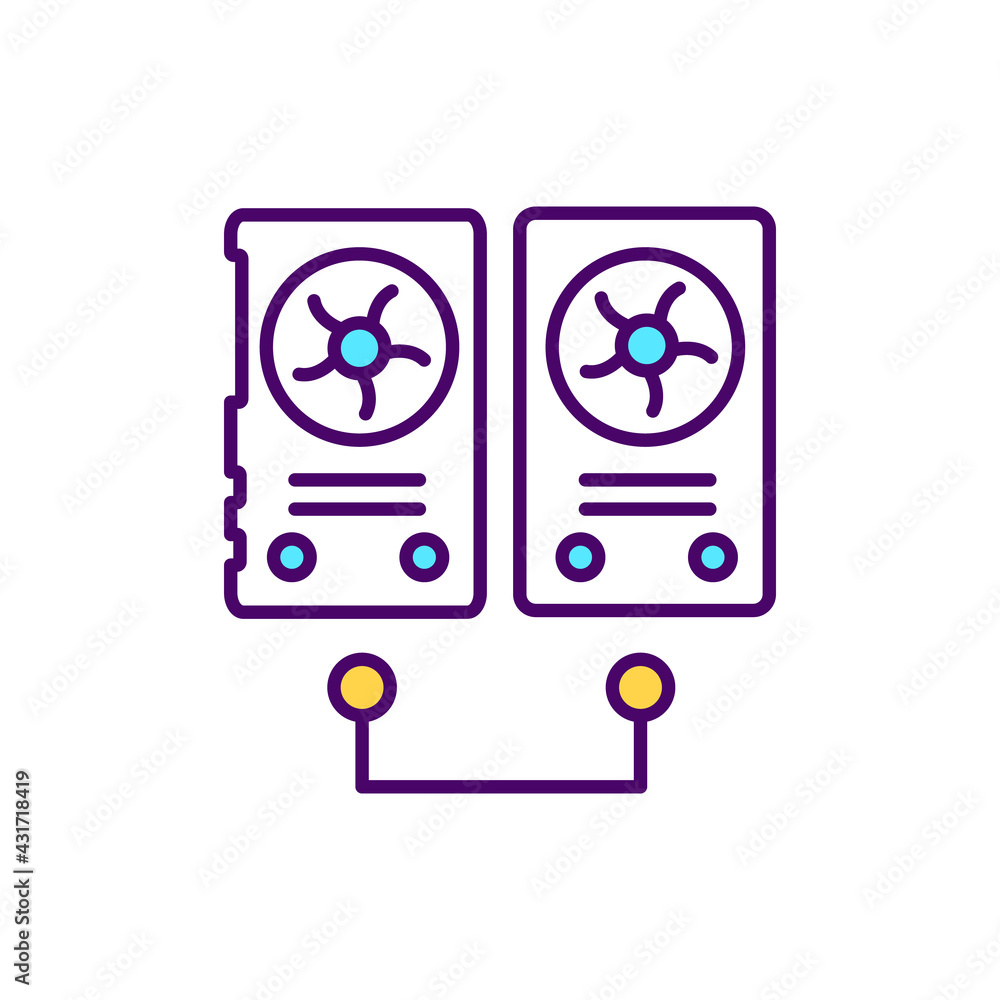 Poster data center rgb color icon. cluster computing, hardware infrastructure. computer processors. technol