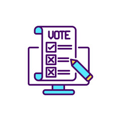 Online voting RGB color icon. Civic participation through internet. E voting for political campaign. Ballot choice. Digital transformation, digitalization benefit. Isolated vector illustration