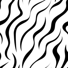 Seamless abstract animal zebra pattern. Vector texture, white background with black waves. Flat background, wallpaper, fabric, textile, zebra print, striped pattern - white with black spots, lines